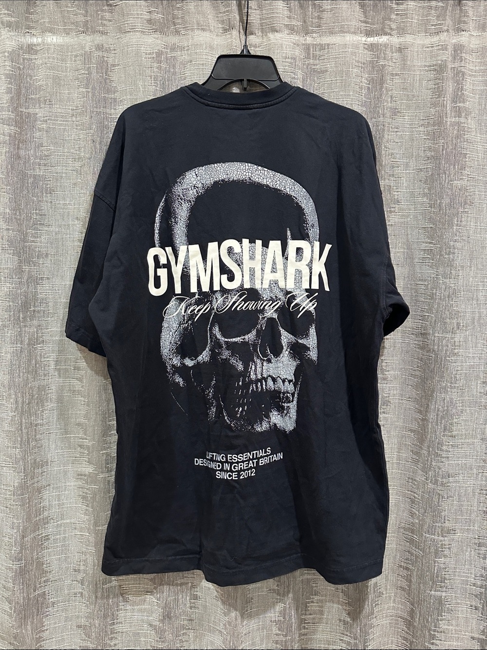 Gymshark Black Tee with White Skull Kettlebell Graphic